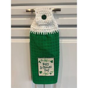 Crochet Top Kitchen Towel- Happy St.Patricks Day-green towel
